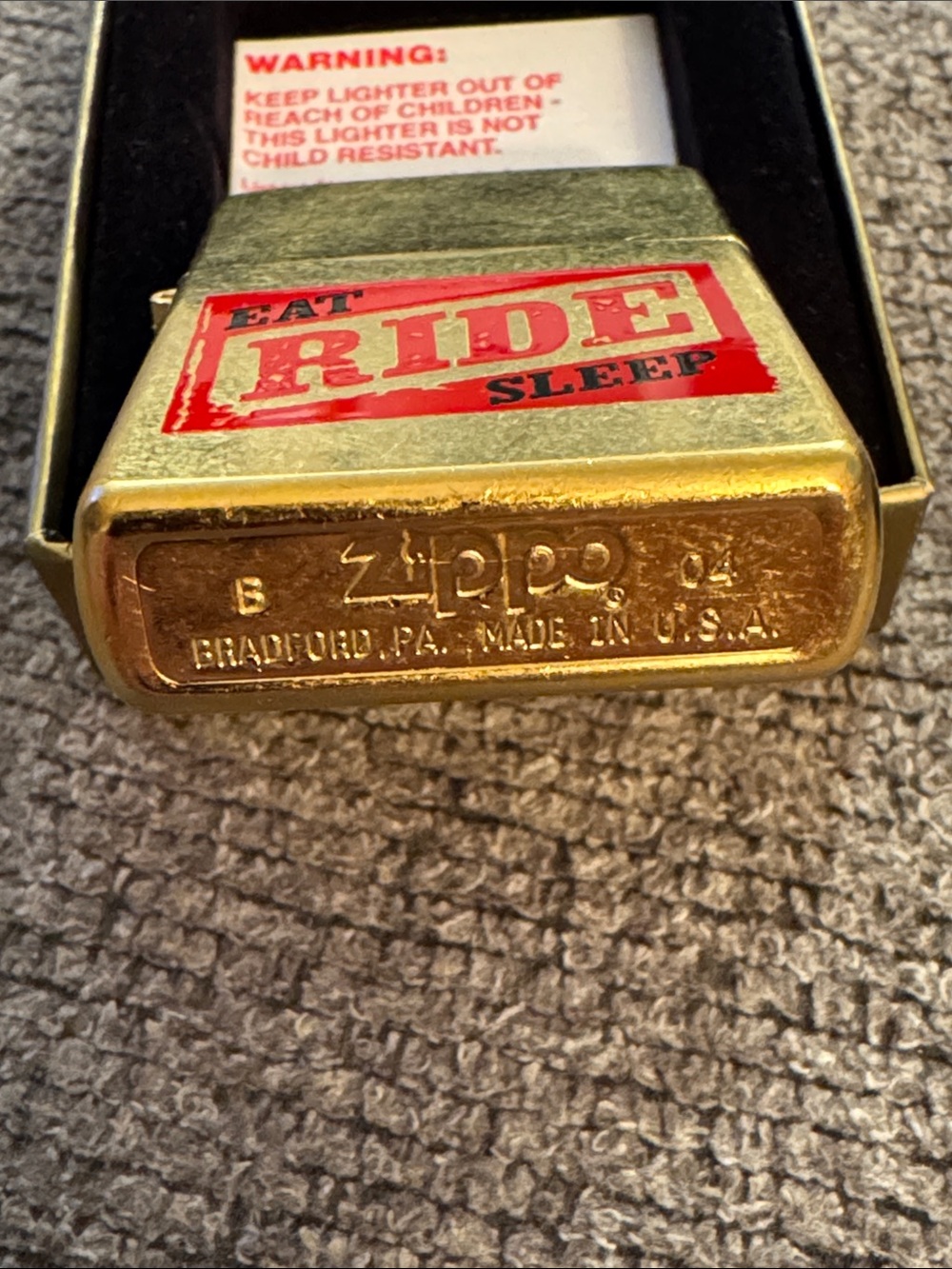 Zippo Gold Finish 'Eat Ride Sleep' Windproof Lighter - Picture 2 of 2